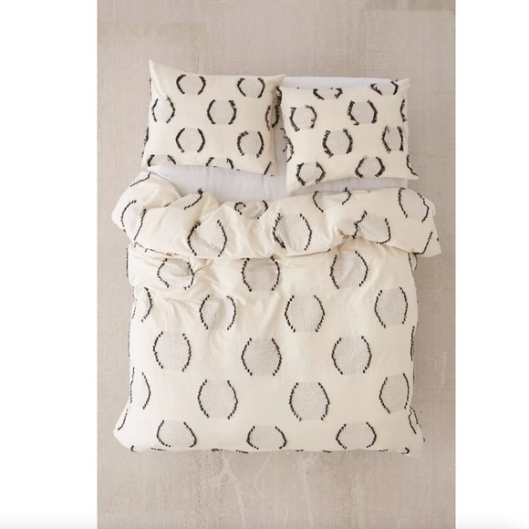 Urban Outfitters Jacquard Circles Duvet Cover Cream Black Cotton Size Full/Queen